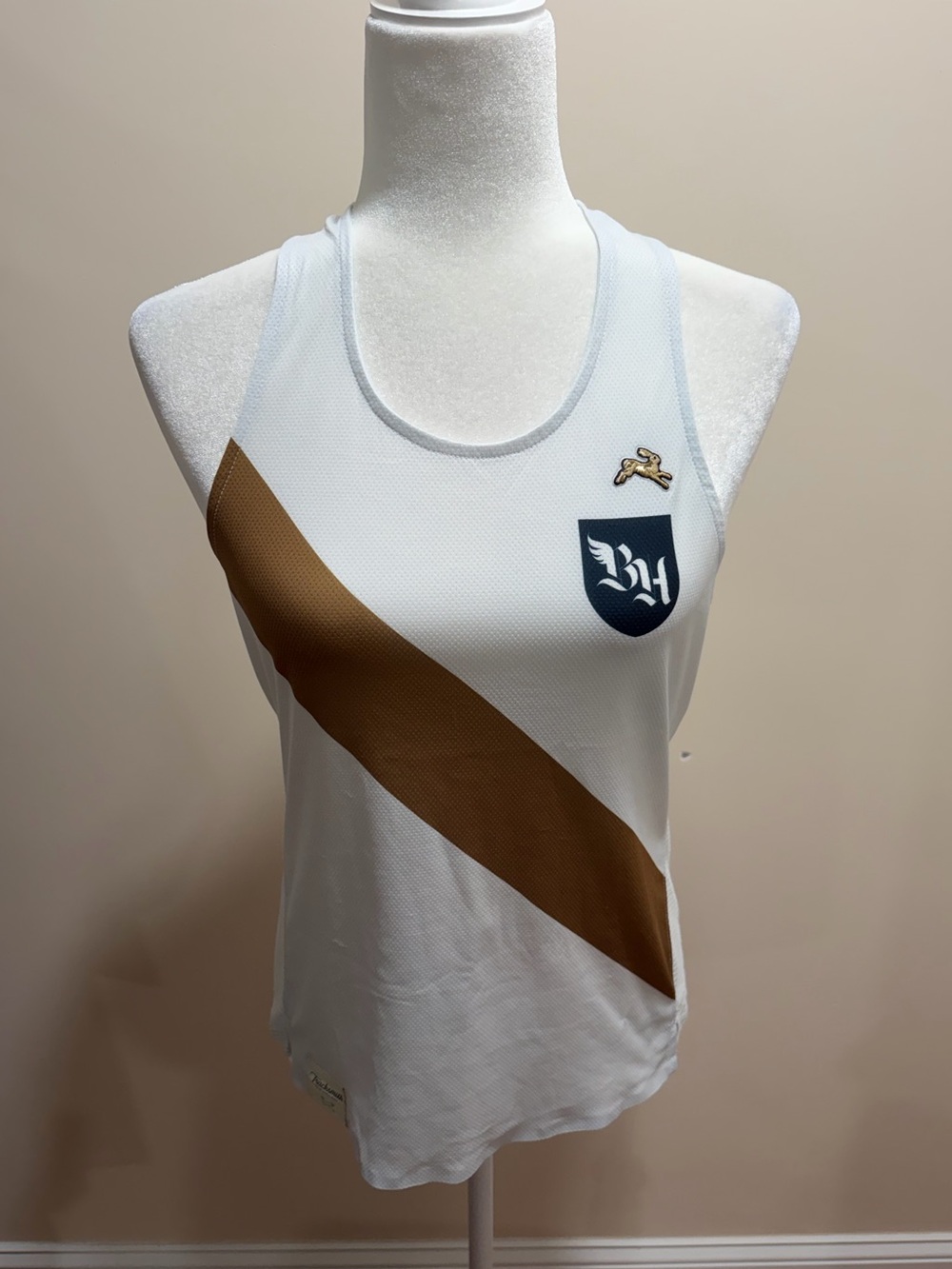 Tracksmith Womens White Brown Boston Hares Van Cortlandt Singlet Mesh Tank Top M